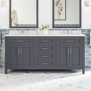 Tahoe 72&quot Double Vanity in Dark Charcoal with White Countertop and Power Bar