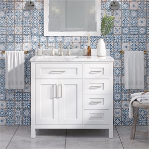 Tahoe 36&quot Bathroom Vanity in White with Carrara Marble Countertop