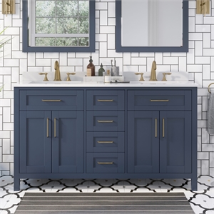 Tahoe 60&quot Double Bathroom Vanity in Midnight Blue with White Countertop
