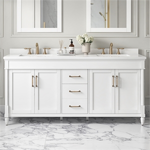 Salisbury 72&quot Double Bathroom Vanity in Pure White with White Countertop