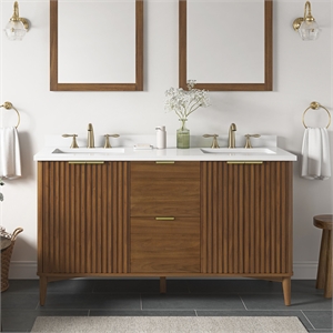 Gabi 60 in. Double Sink Freestanding Warm Walnut Bathroom Vanity