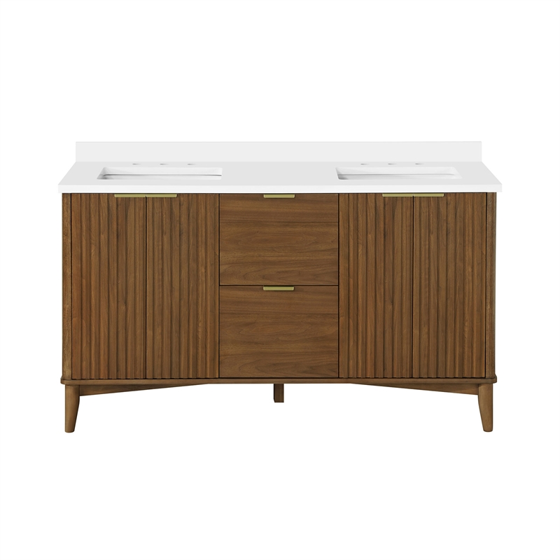 Gabi 60 in. Double Sink Freestanding Warm Walnut Bathroom Vanity