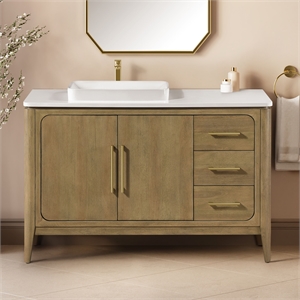 Heidi 48&quot Light Brown Oak Bathroom Vanity with White Countertop