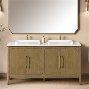Heidi 60&quot Light Brown Oak Bathroom Vanity with White Countertop