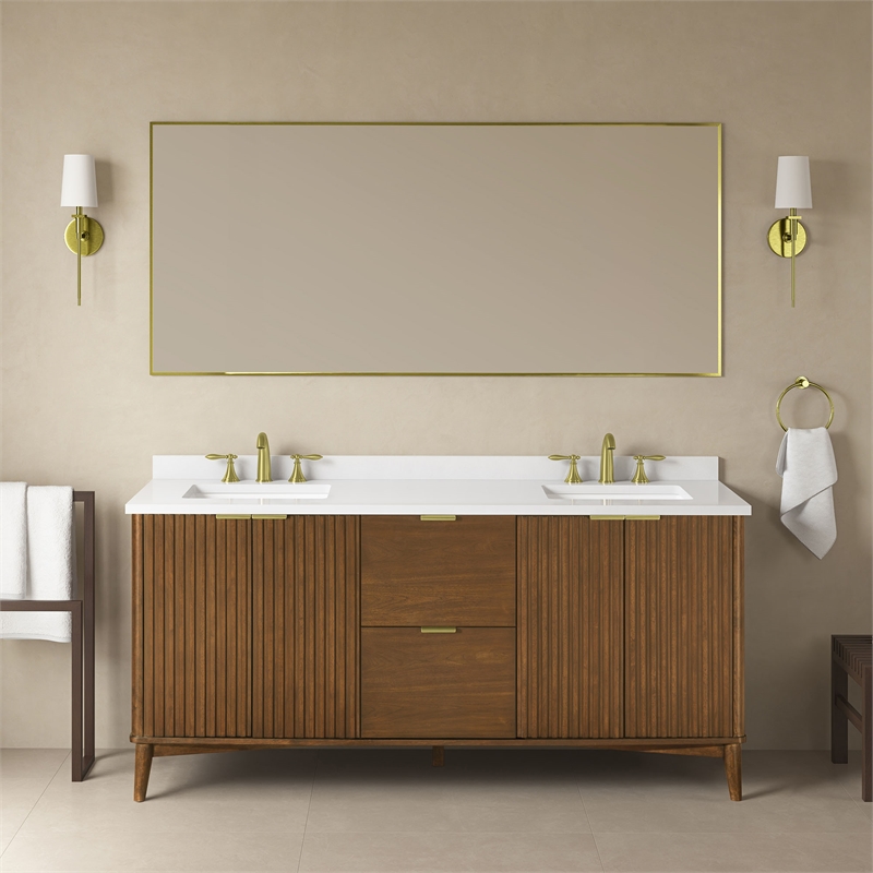 Gabi 72 in. Double Sink Freestanding Warm Walnut Bathroom Vanity