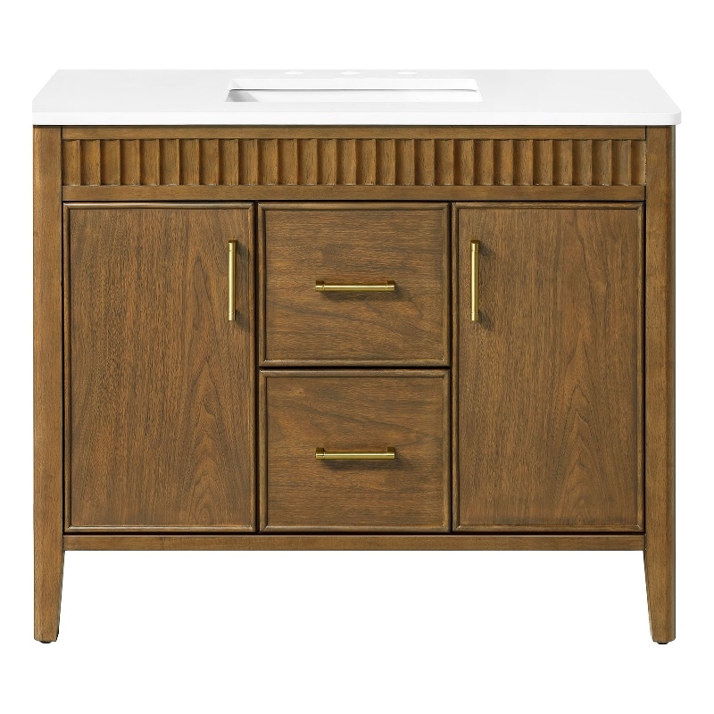 Juliette 42 in. Warm Walnut Vanity with Brushed Gold Hardware