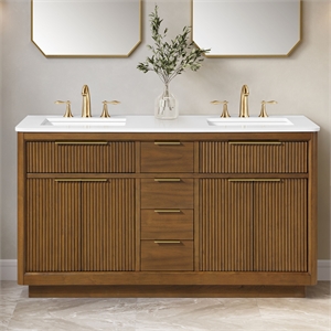 OVE Xander 60&quot Bathroom Vanity in Warm Walnut with White Countertop