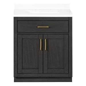 OVE Bailey 30 in. Black Oak Bathroom Vanity White Engineered Stone Top