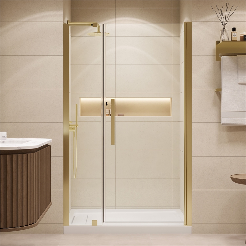 Pasadena 48x 36 x 74-3/4 Alcove Shower Kit with Base and Door in Brushed Gold