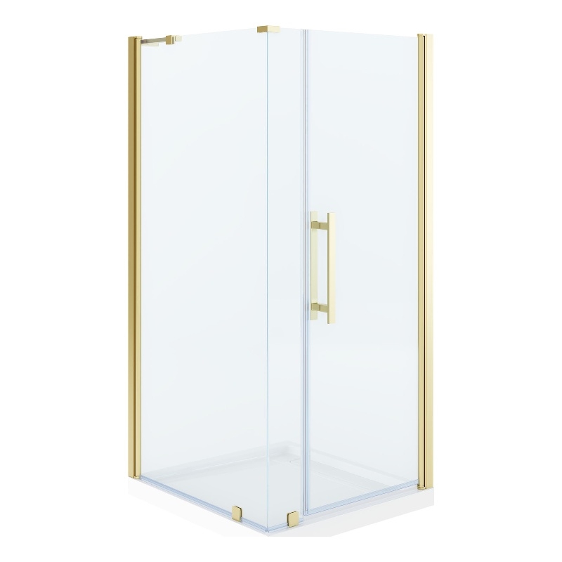 Pasadena 36 x 36 x 74-3/4 Corner Shower Kit with Base and Door in Brushed Gold