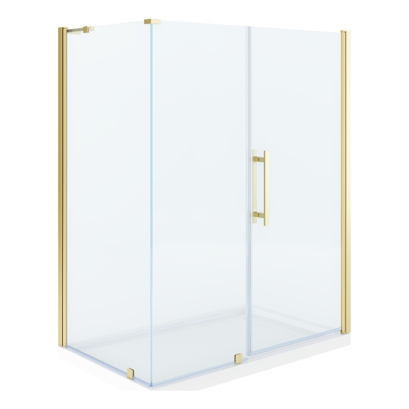 Pasadena 60 x 36 x 74-3/4 Corner Shower Kit with Base and Door in Brushed Gold