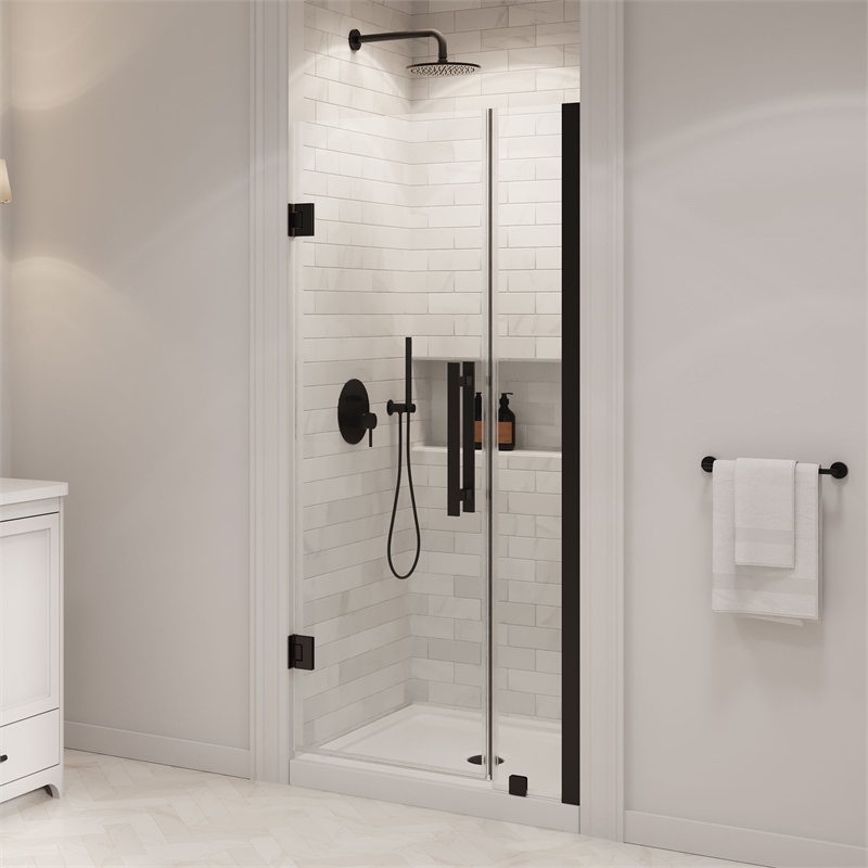 Panama 36 x 32 x 74-3/4 Alcove Shower Kit with Base and Door in Black