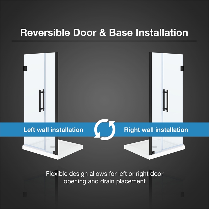 Panama 36 x 32 x 74-3/4 Alcove Shower Kit with Base and Door in Black