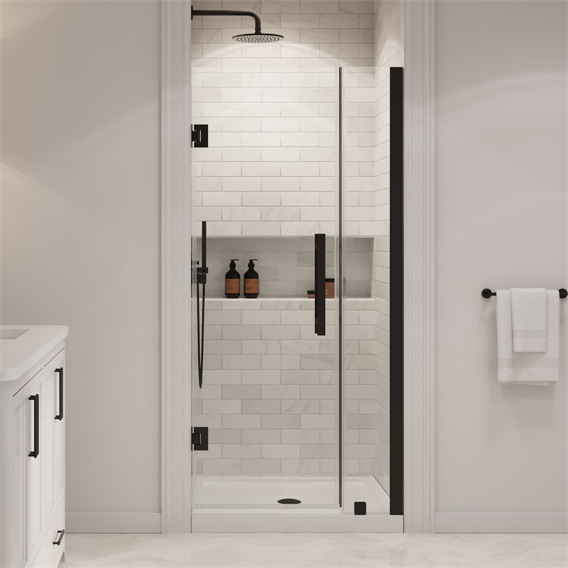 Panama 36 x 32 x 74-3/4 Alcove Shower Kit with Base and Door in Black