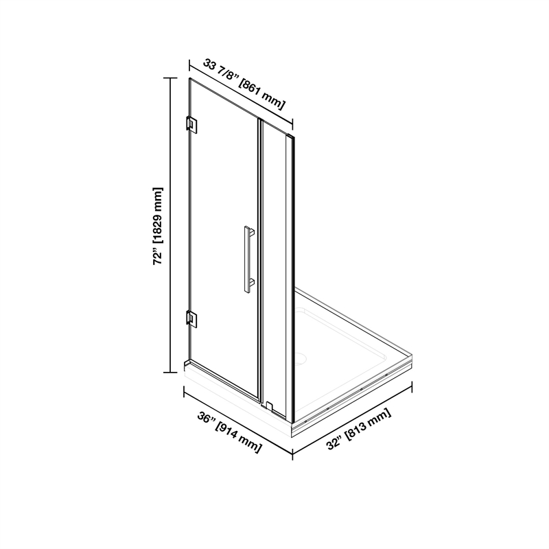 Panama 36 x 32 x 74-3/4 Alcove Shower Kit with Base and Door in Black