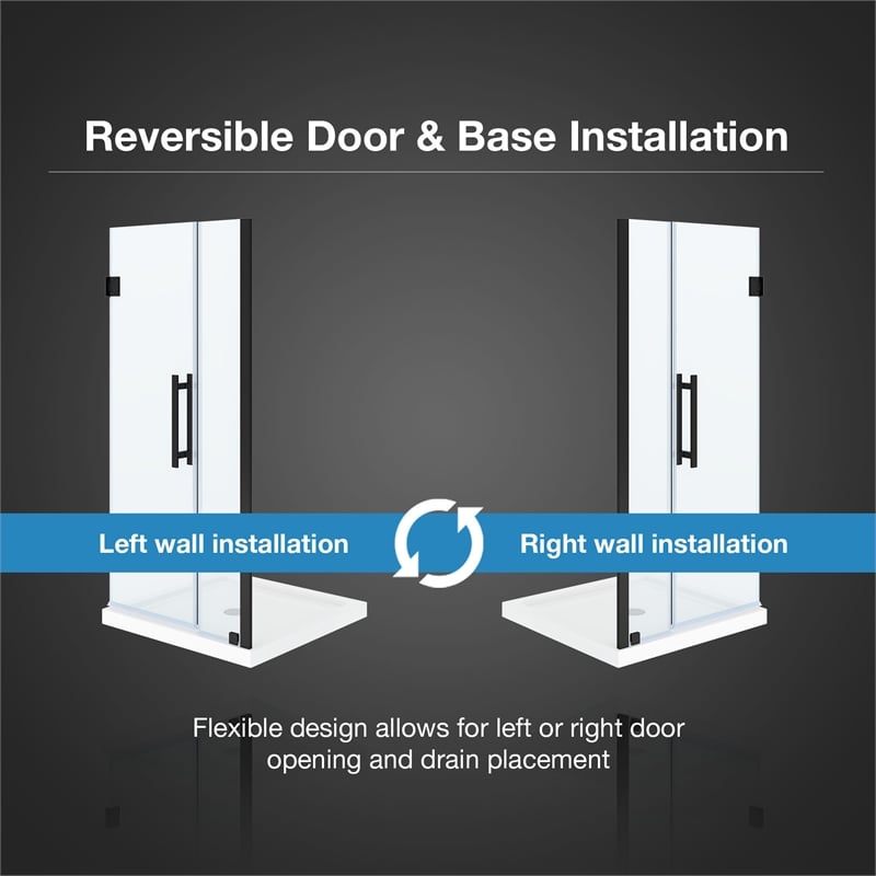 Panama 36 x 36 x 74-3/4 Alcove Shower Kit with Base and Door in Black