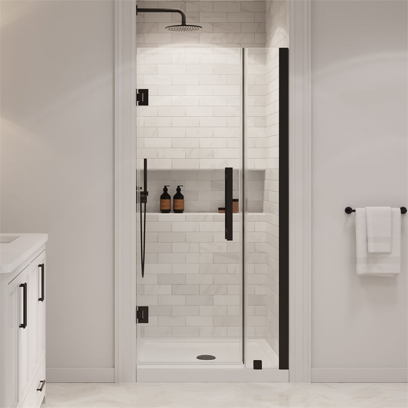 Panama 36 x 36 x 74-3/4 Alcove Shower Kit with Base and Door in Black