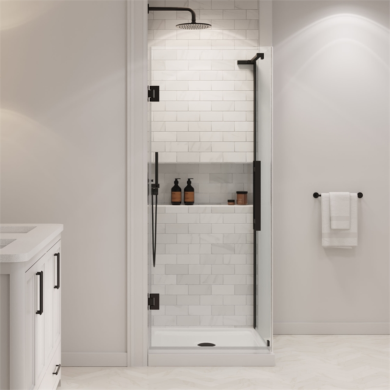 Panama 32 x 32 x 74-3/4 Corner Shower Kit with Base and Door in Black