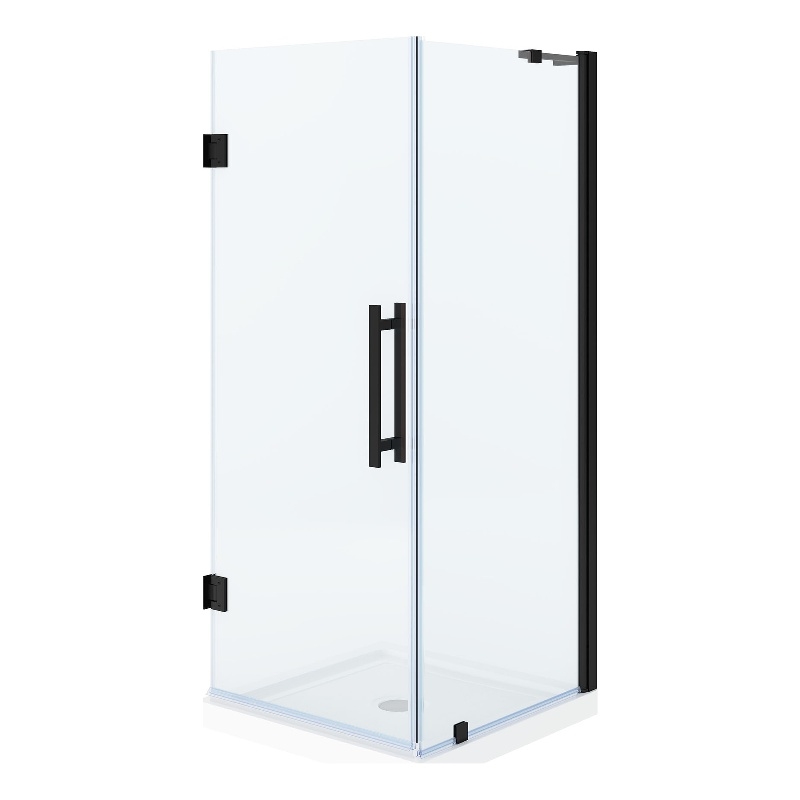 Panama 32 x 32 x 74-3/4 Corner Shower Kit with Base and Door in Black