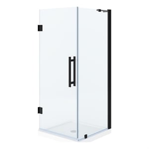 Panama 32 x 32 x 74-3/4 Corner Shower Kit with Base and Door in Black