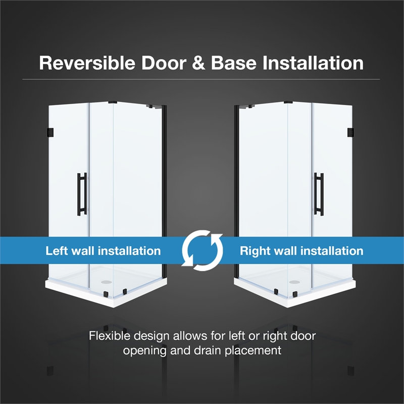 Panama 36 x 36 x 74-3/4 Corner Shower Kit with Base and Door in Black