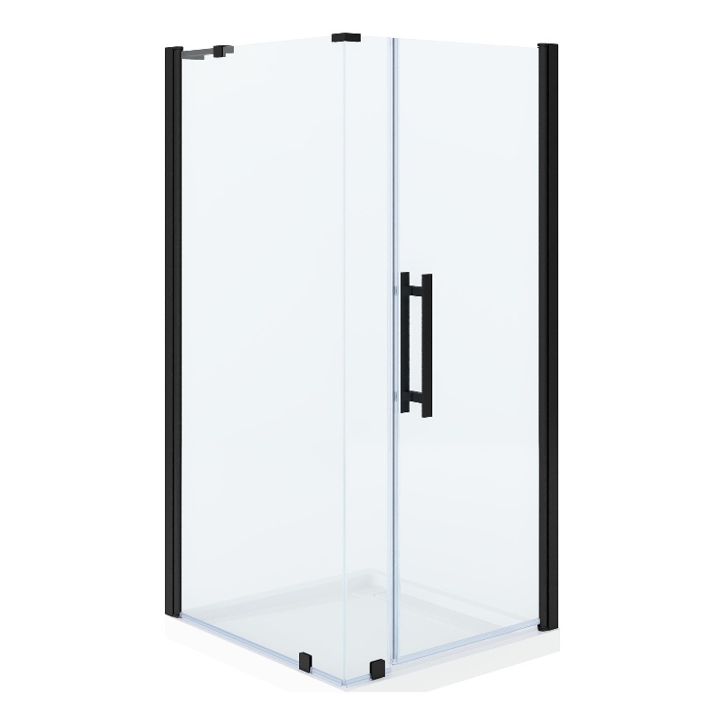 Pasadena 36 x 36 x 74-3/4 Corner Shower Kit with Base and Door in Black