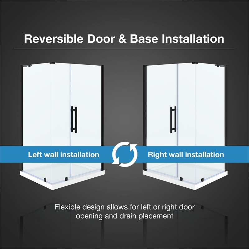 Pasadena 48 x 36 x 74-3/4 Corner Shower Kit with Base and Door in Black