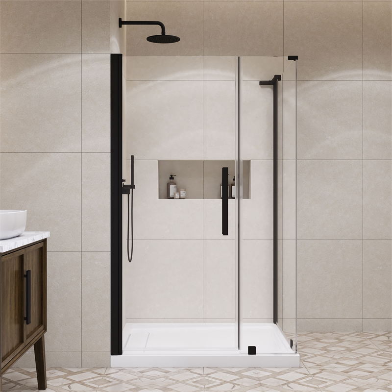 Pasadena 48 x 36 x 74-3/4 Corner Shower Kit with Base and Door in Black