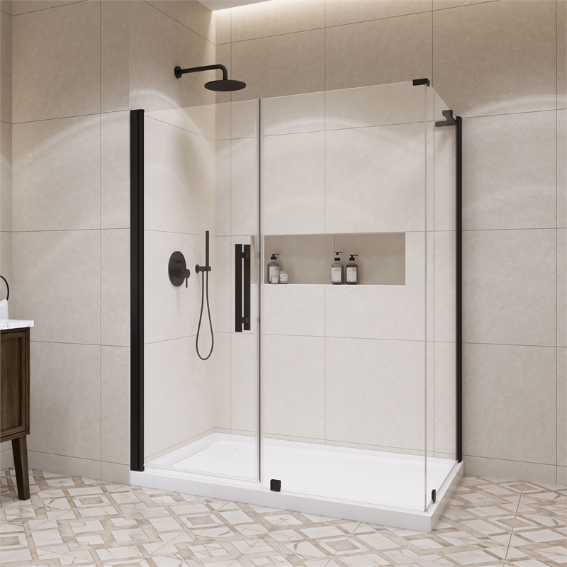 Pasadena 60 x 36 x 74-3/4 Corner Shower Kit with Base and Door in Black