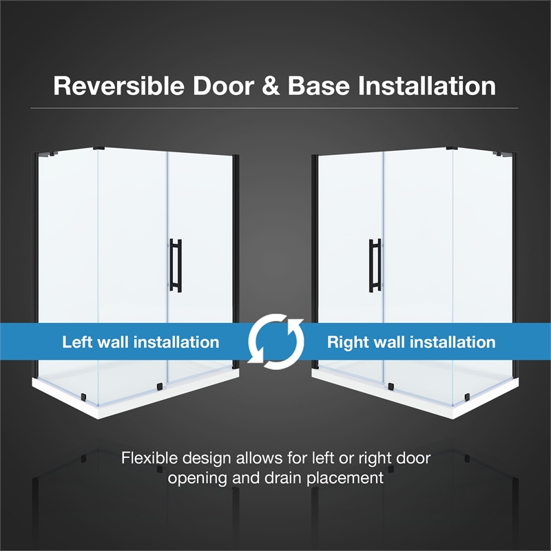 Pasadena 60 x 36 x 74-3/4 Corner Shower Kit with Base and Door in Black