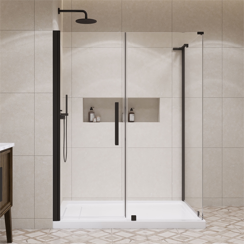 Pasadena 60 x 36 x 74-3/4 Corner Shower Kit with Base and Door in Black