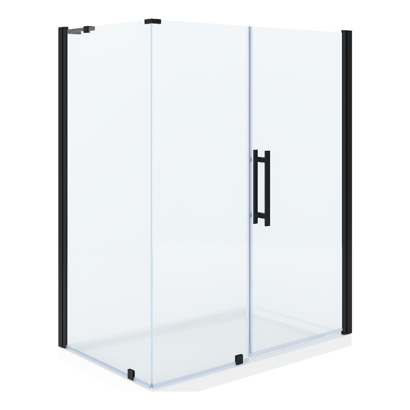 Pasadena 60 x 36 x 74-3/4 Corner Shower Kit with Base and Door in Black