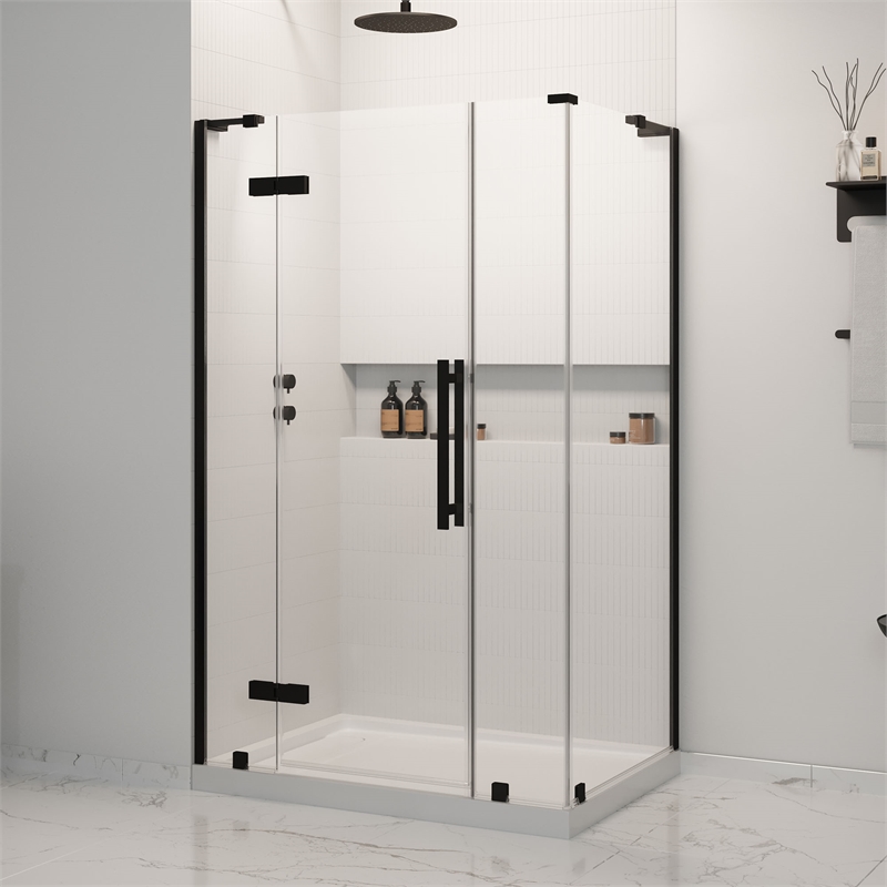 Tampa 48 x 36 x 74-3/4 Corner Shower Kit with Base and Door in Black