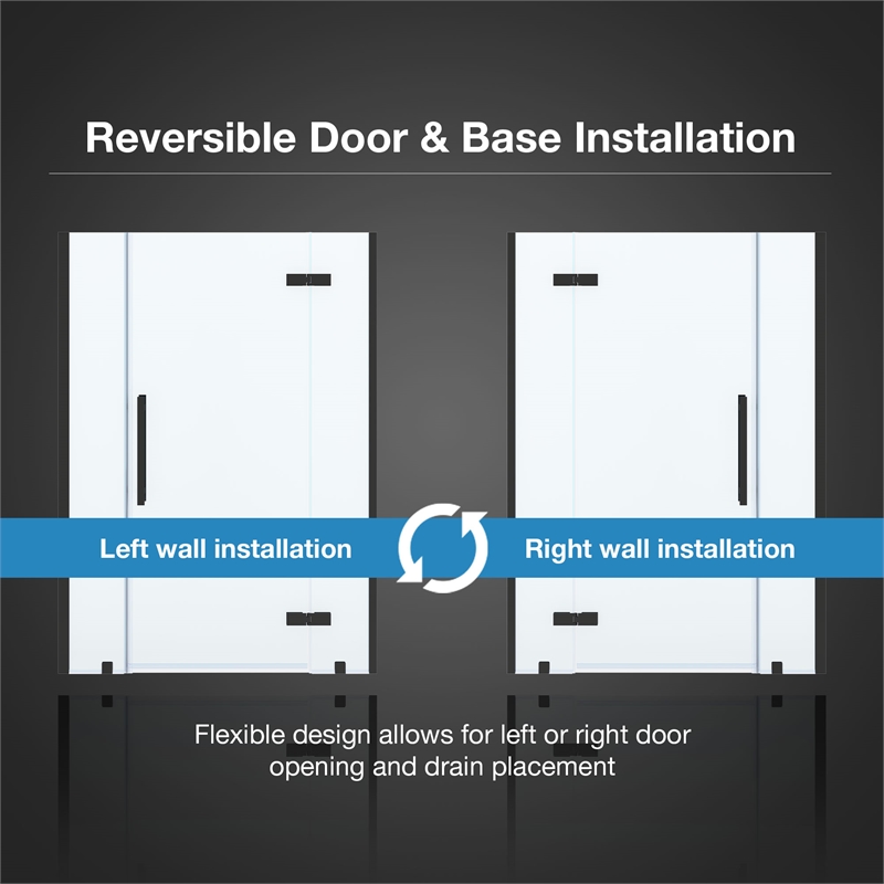 Tampa 48 x 36 x 74-3/4 Corner Shower Kit with Base and Door in Black