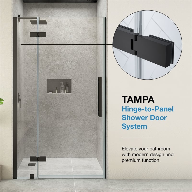 Tampa 48 x 36 x 74-3/4 Corner Shower Kit with Base and Door in Black