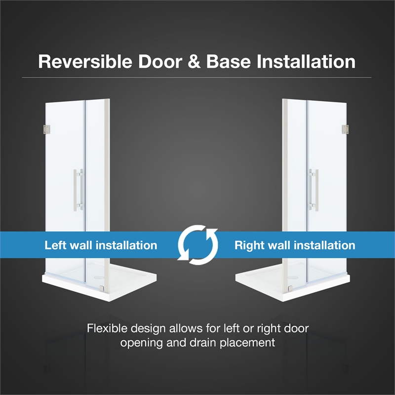 Panama 36 x 32 x 74-3/4 Alcove Shower Kit with Base and Door in Satin Nickel