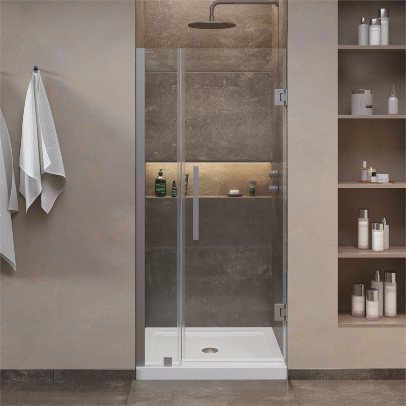 Panama 36 x 32 x 74-3/4 Alcove Shower Kit with Base and Door in Satin Nickel