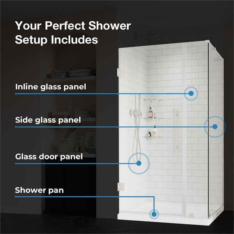 Panama 36 x 36 x 74-3/4 Alcove Shower Kit with Base and Door in Satin Nickel