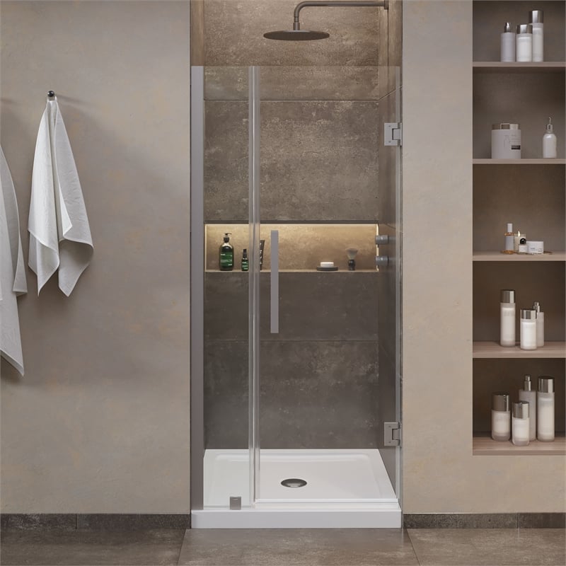 Panama 36 x 36 x 74-3/4 Alcove Shower Kit with Base and Door in Satin Nickel