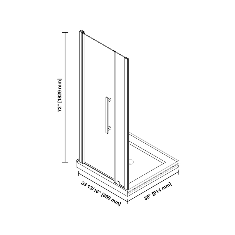 Pasadena 36 x 36 x 74-3/4 Alcove Shower Kit with Base and Door in Satin Nickel
