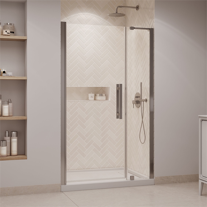 Pasadena 48 x 36 x 74-3/4 Alcove Shower Kit with Base and Door in Satin Nickel