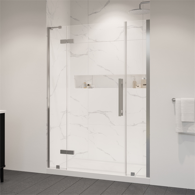 Tampa 54 x 36 x 74-3/4 Alcove Shower Kit with Base and Door in Satin Nickel