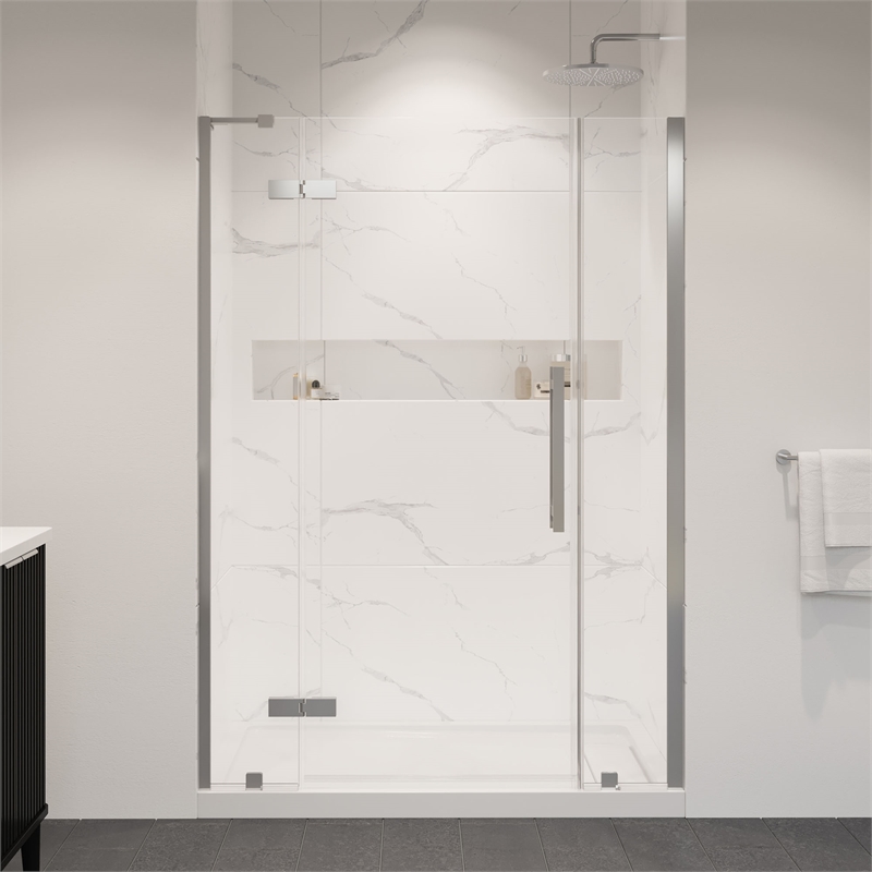 Tampa 54 x 36 x 74-3/4 Alcove Shower Kit with Base and Door in Satin Nickel