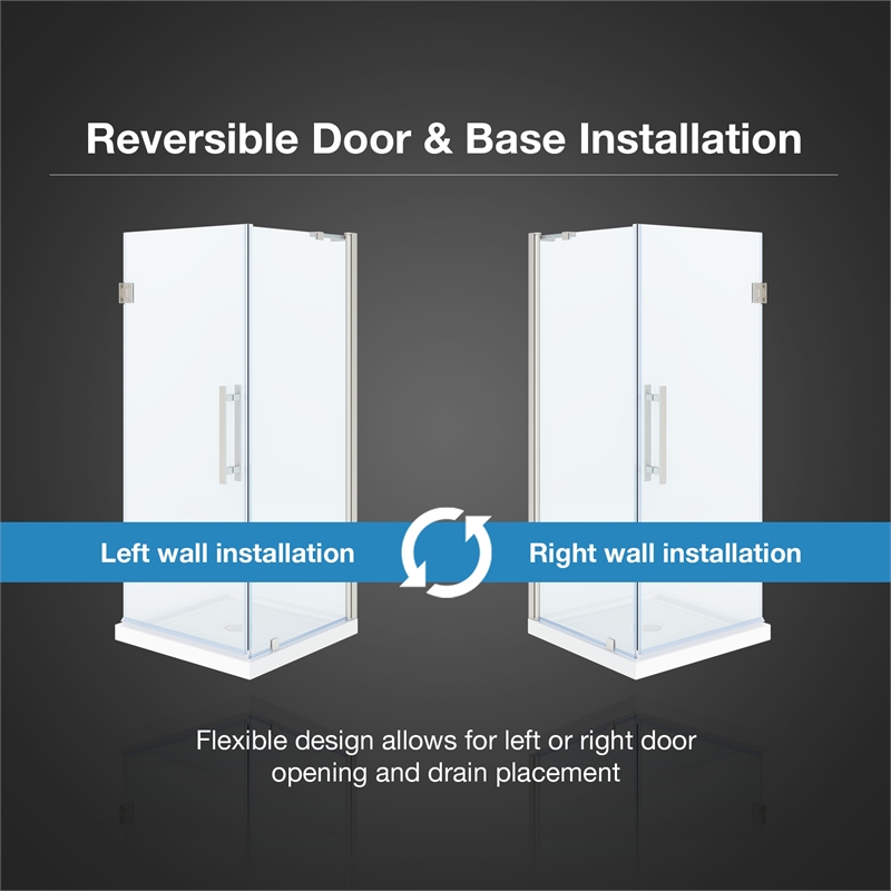 Panama 32 x 32 x 74-3/4 Corner Shower Kit with Base and Door in Satin Nickel