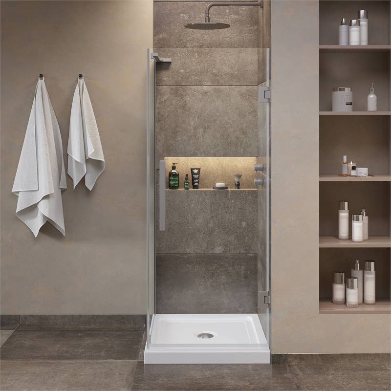 Panama 32 x 32 x 74-3/4 Corner Shower Kit with Base and Door in Satin Nickel