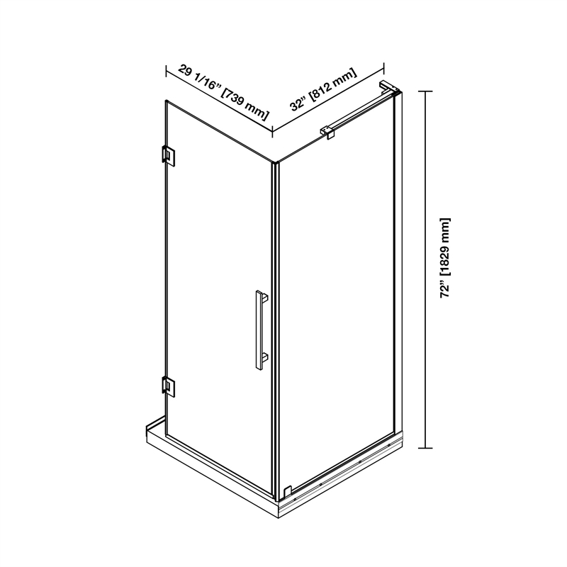 Panama 32 x 32 x 74-3/4 Corner Shower Kit with Base and Door in Satin Nickel