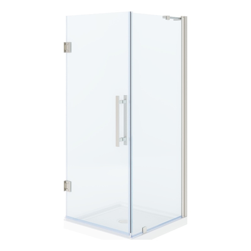 Panama 32 x 32 x 74-3/4 Corner Shower Kit with Base and Door in Satin Nickel