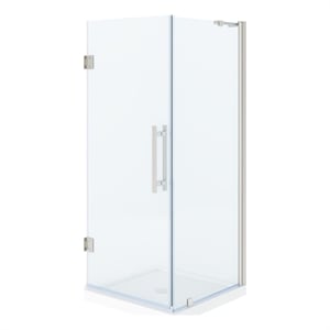 Panama 32 x 32 x 74-3/4 Corner Shower Kit with Base and Door in Satin Nickel