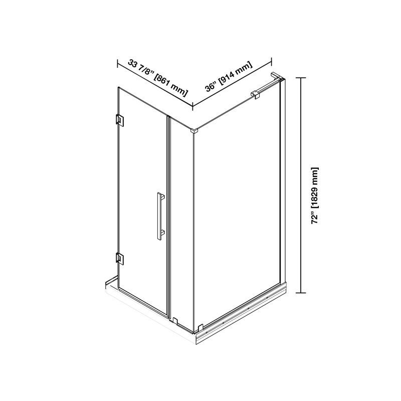 Panama 36 x 36 x 74-3/4 Corner Shower Kit with Base and Door in Satin Nickel
