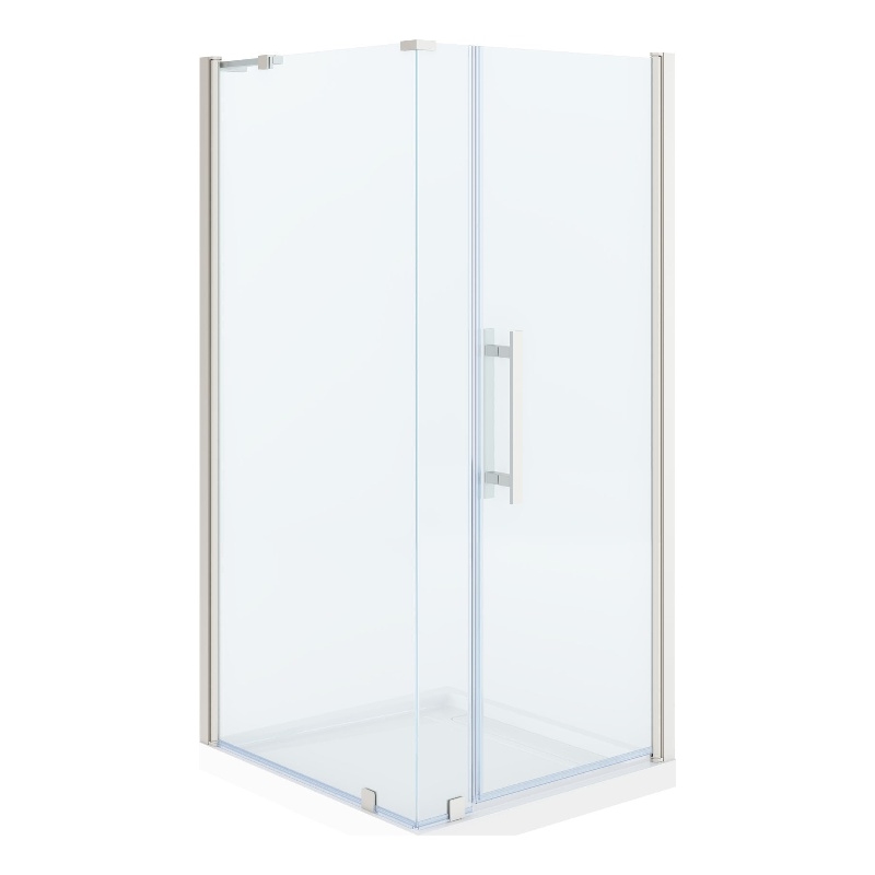 Pasadena 36 x 36 x 74-3/4 Corner Shower Kit with Base and Door in Satin Nickel